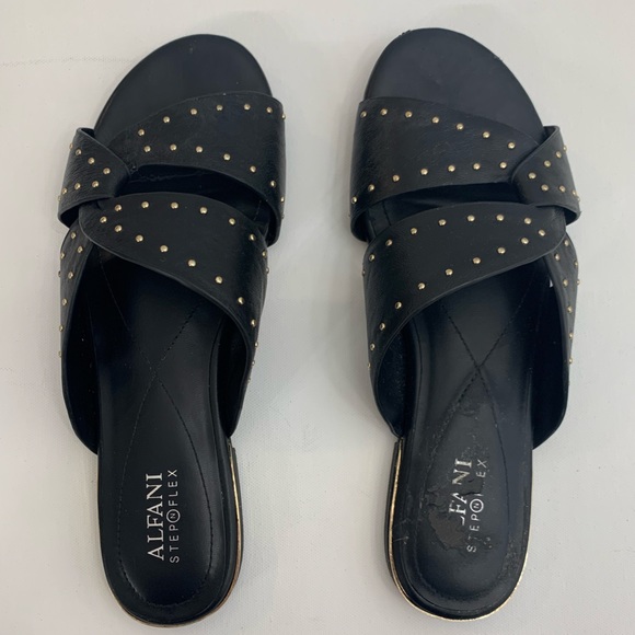 Alfani Black Leather Gold Stud Sandals 9 - Picture 3 of 8